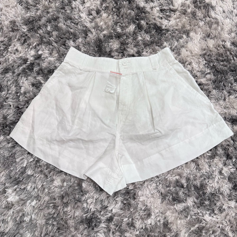 Free People White High-Rise Pleated Linen-Blend Shorts